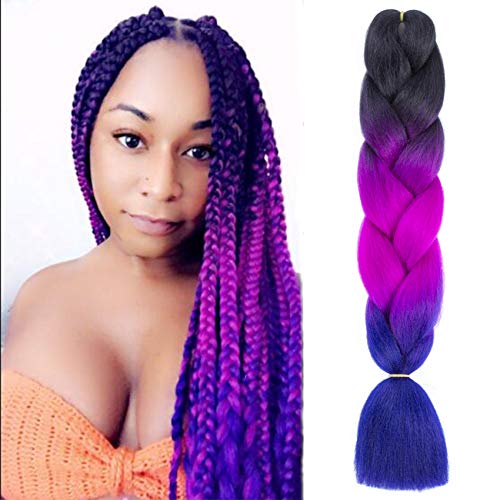 Callia Braiding Hair 5 Packs Ombre Jumbo Braids Kanekalon Hair For Twist Braiding Hair 24 inch Crochet Hair Dreadlocs Boxbraids (Dark-Dark Magenta-Dark Blue)