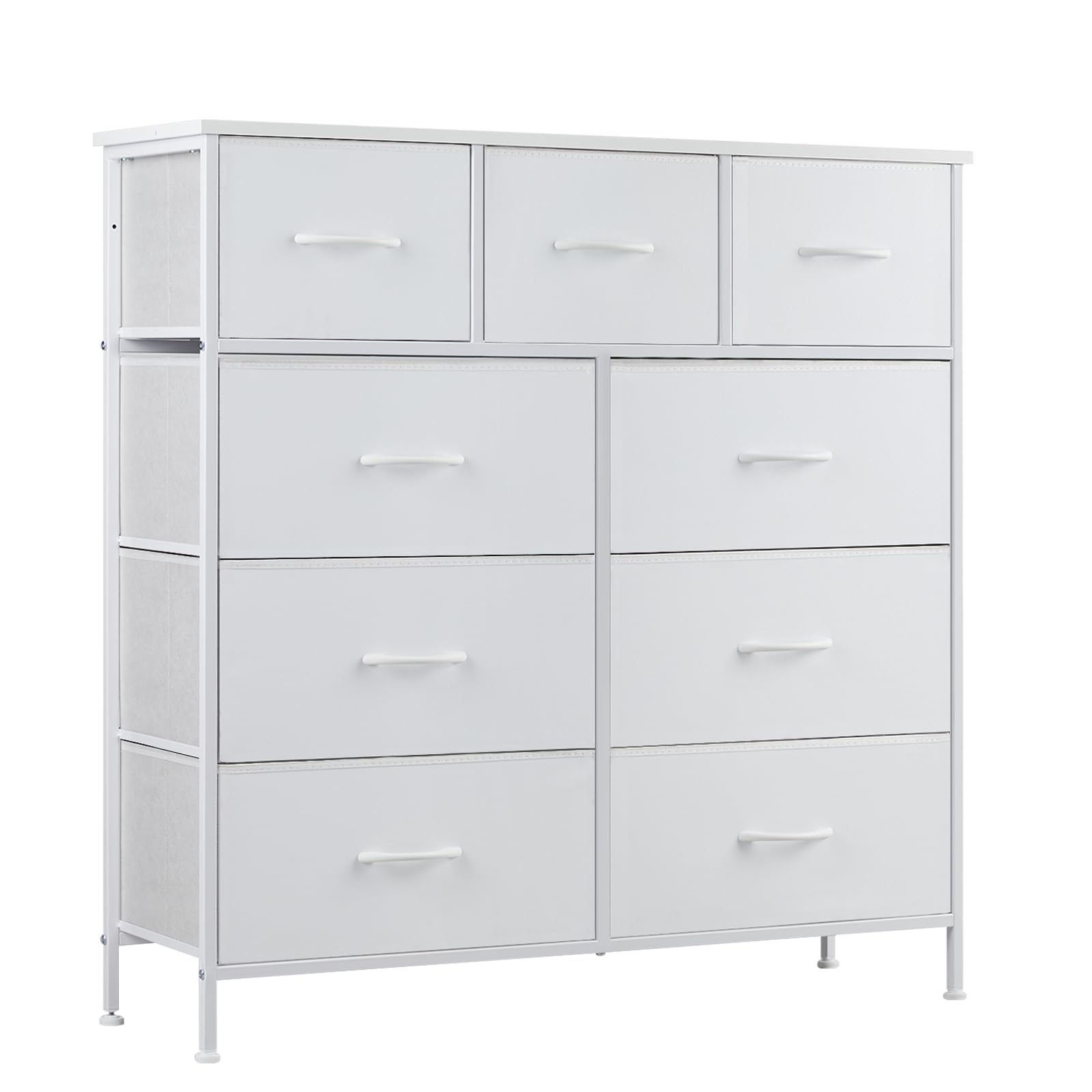 DUMOS Dresser for Bedroom, Storage Organizer with 9 Drawers, Chest of Drawers with Fabric Bins, Sturdy Metal Frame, Wood Tabletop for Guest Room, Closet, Entryway, Nursery