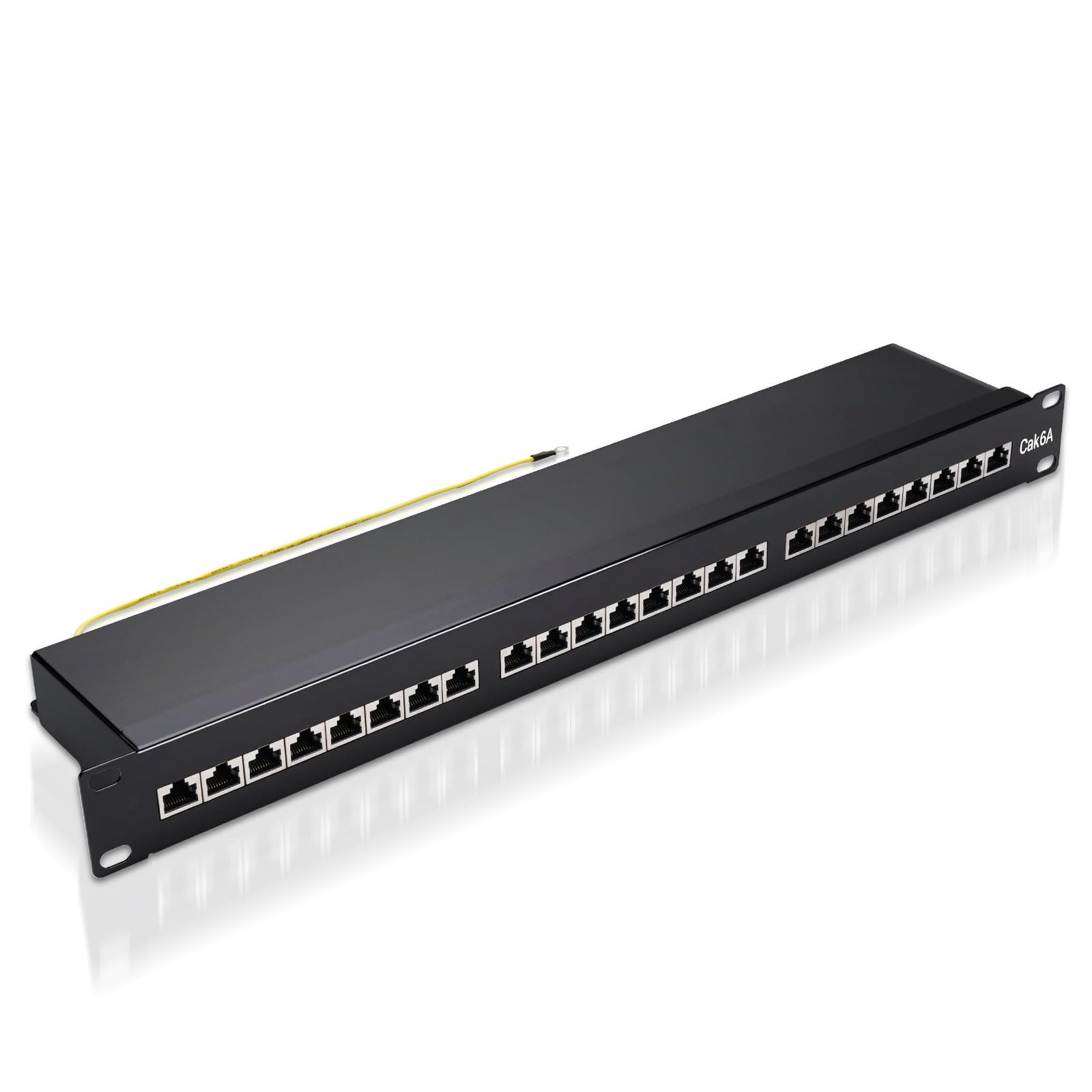 Pannello patch CAT 6a 24 porte schermato – Pannello patch da 19" per montaggio rack o montaggio server – RJ45 Patch field 19" compatibile con Cat5e Cat6 Cat6a Cat7 – 10 Gbps, nero