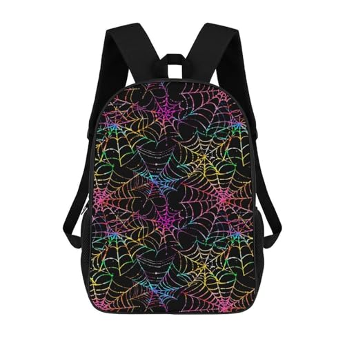 Colorful Neon Spider Web Halloween Backpack Simple Leisure Travel Backpack Outgoing Daypack 17 Inch