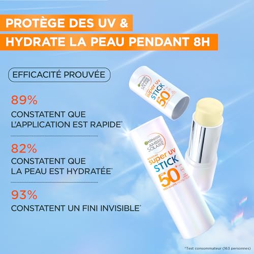 Garnier Ambre Solaire Super UV-stick SPF50+, beschermt tegen UV-schade met tot 8H hydratatie, met sheaboter en vitamine E, onzichtbare afwerking, niet-vettig, 9 ml - Afbeelding 3
