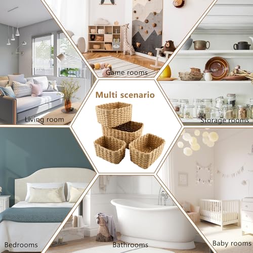 Zosenyer Aufbewahrungskorb Geflochten, 4er Stapelbarer Badezimmer Körbe Aufbewahrung, Storage Basket für Wohnzimmer Küchen Kinderzimmer Bad, Geeignet Als Windel Organizer und Besteckkorb (Coffee)