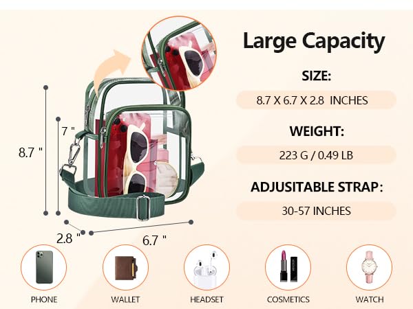 Bagenius Clear Bag for Stadium Events, Clear Purse with Removable Strap, Transparent Bag for Sports Concert and Festivals3