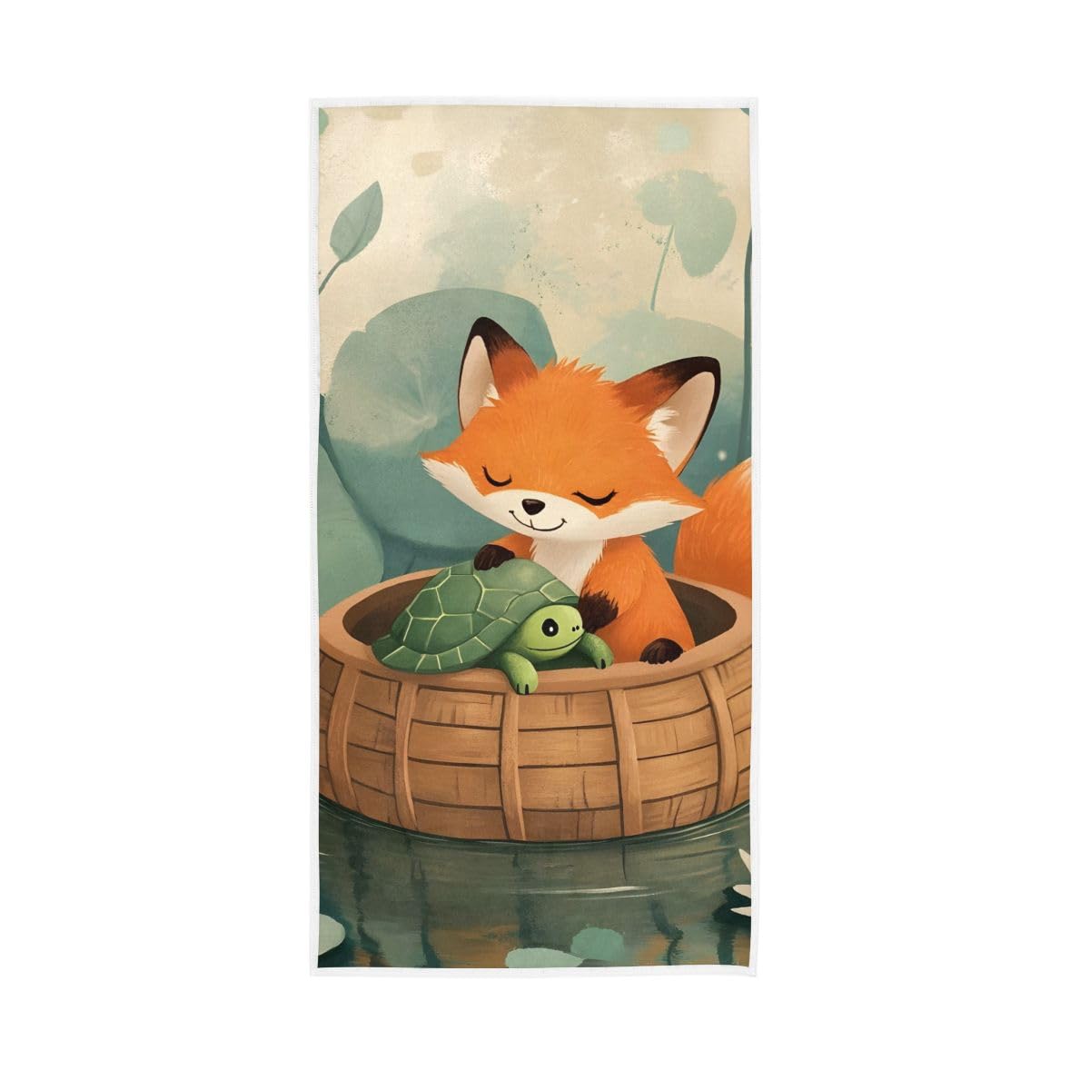 LSRCPD Orange Fox and Green Turtle Hand Towels, Multipurpose Decorative Towels for Bathroom, Gym, Hotel, Spa 15 x 30 Inches