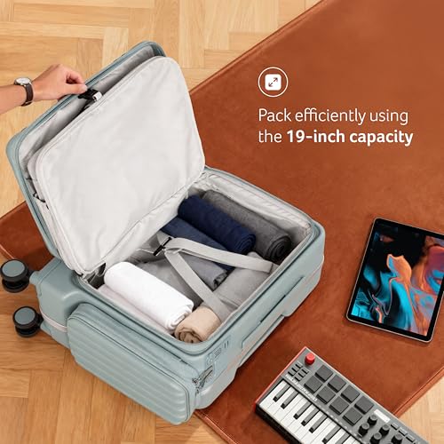 Image of Acer Barcelona Overnighter Suitcase, 19 inch Cabin, Recycled Polyester Material, Top Opening with Quick- Access Compartment, TSA Lock, 360 Degree Spin 8 Wheel, Blue