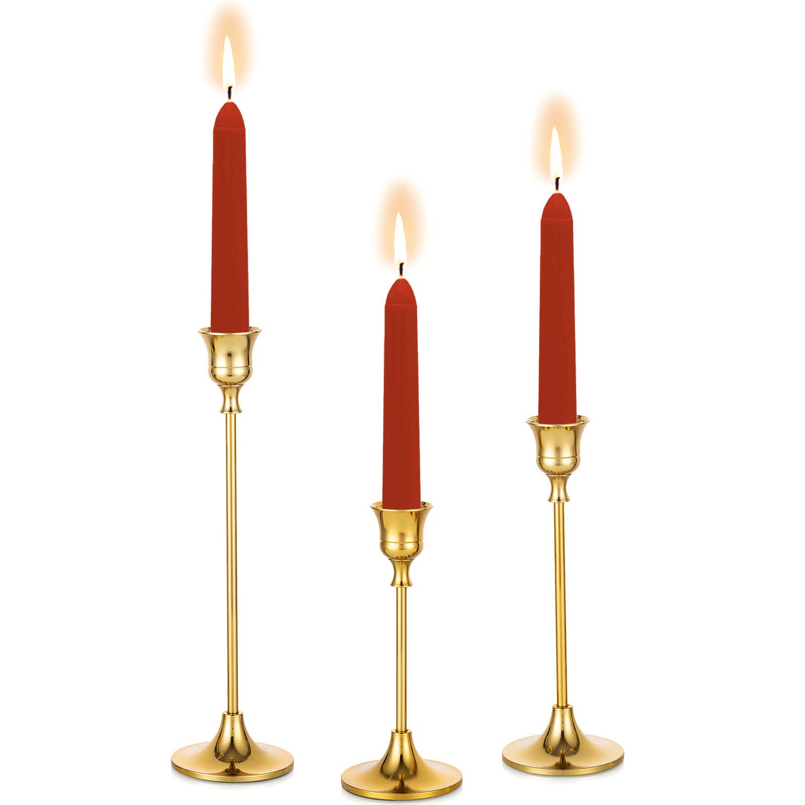 Sziqiqi Gold Candlesticks Holder Candle Holder Set of 3 - Brass Taper Candlestick Holders Metal Candle Stick Holders for Dining Table Fireplace Mantel Wedding Party