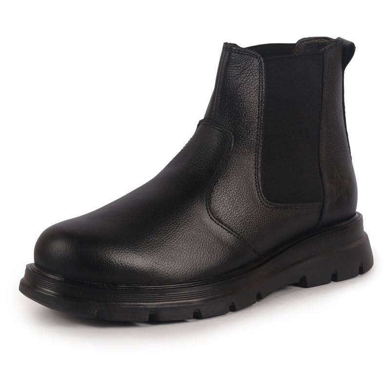 Image of FAUSTO Men Genuine Leather Slip On Boots | Chelsea Work Boots | Lightweight Memory Cushion Shoes | Formal Boots