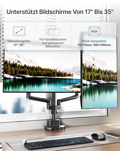 Support Écran PC 2 Écrans monTEK Bras Double Moniteur 17-35 Pouces Noir - 2