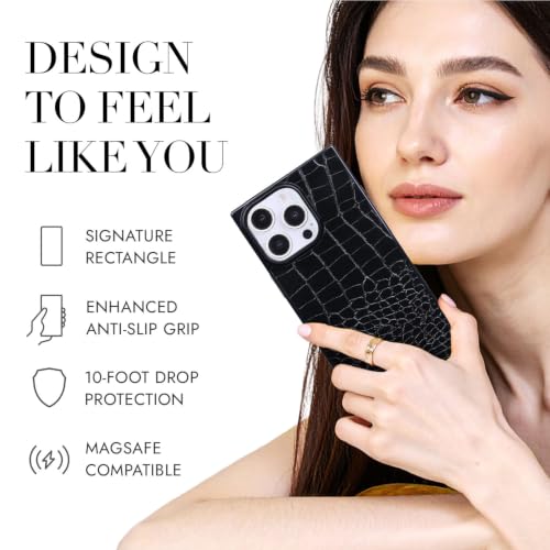 Image of COCOMII Rectangle for iPhone 16 Pro Max Case, Black Crocodile Leather