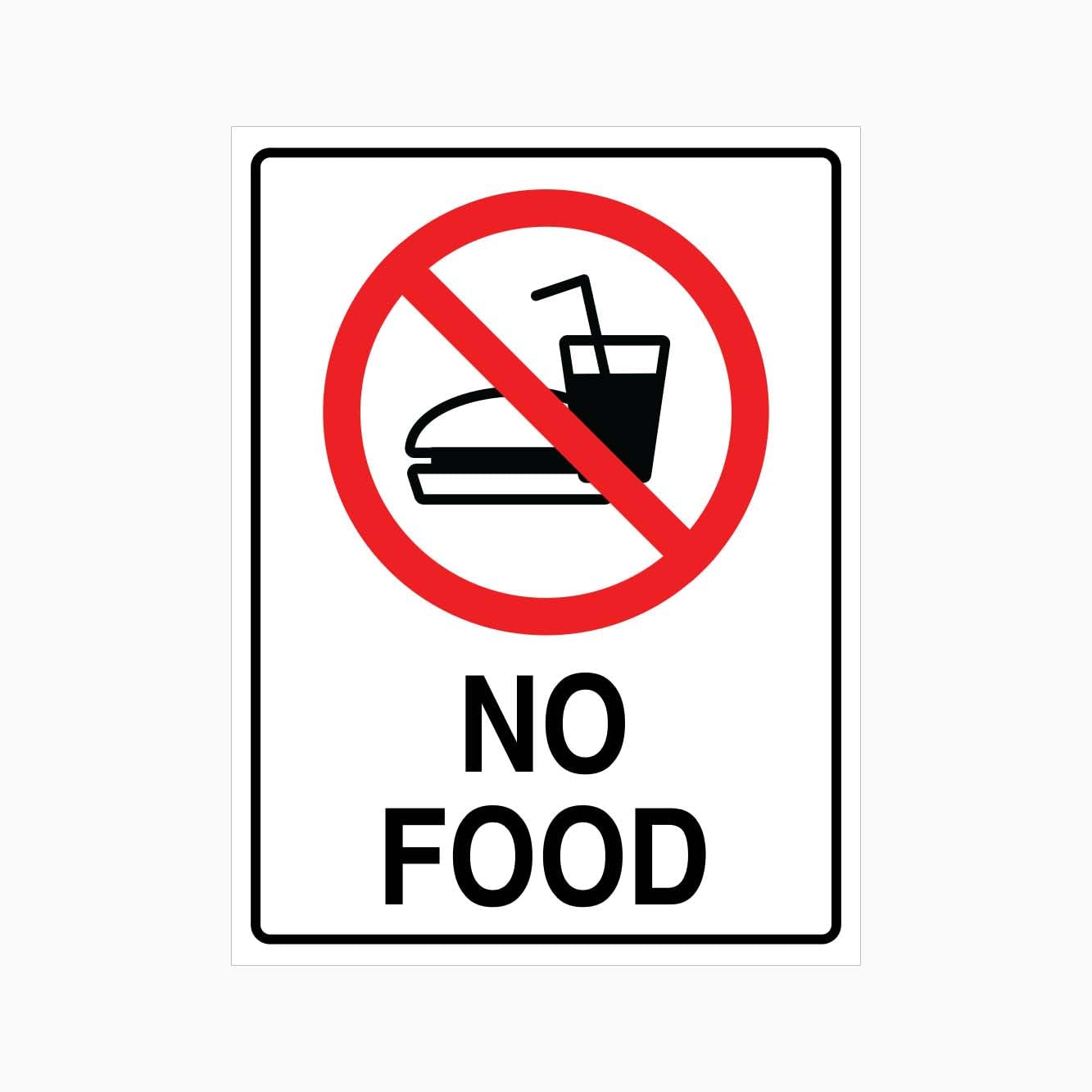 NO FOOD Sign, 12x8 Metal Tin Sign, hygiene regulation plaque for labs, workshops, offices and public service areas.