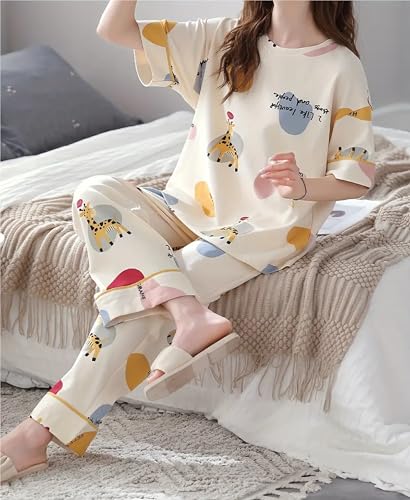 Image of Louis Luxe Womens Korean Night Dress|| Full Pyjama Set || Korean Nightsuit ||Women Nightwear ||Round Neck Full Sleeve Nightsuit || Loungewear || Everyday Nightdress (ND-11)