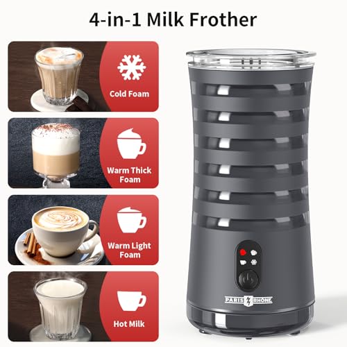 Image of Milk Frother, Paris Rhone 4-in-1 Milk Steamer and Frother, Hot & Cold Foam Milk Warmer with Temperature Control, Auto Shut-Off Frothers for Coffee, Latte, Cappuccino, Macchiato, Grey