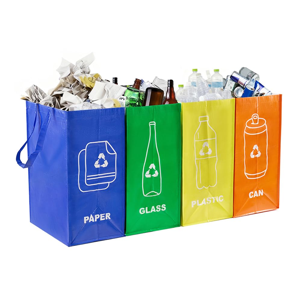 Photo 1 of 4 PCS Recycle Bin,Separate Recycling Bin,Reusable Waterproof Waste Baskets for Kitchen Office Home,Indoor Recycle Bins Waste Trash Sorting Organizer