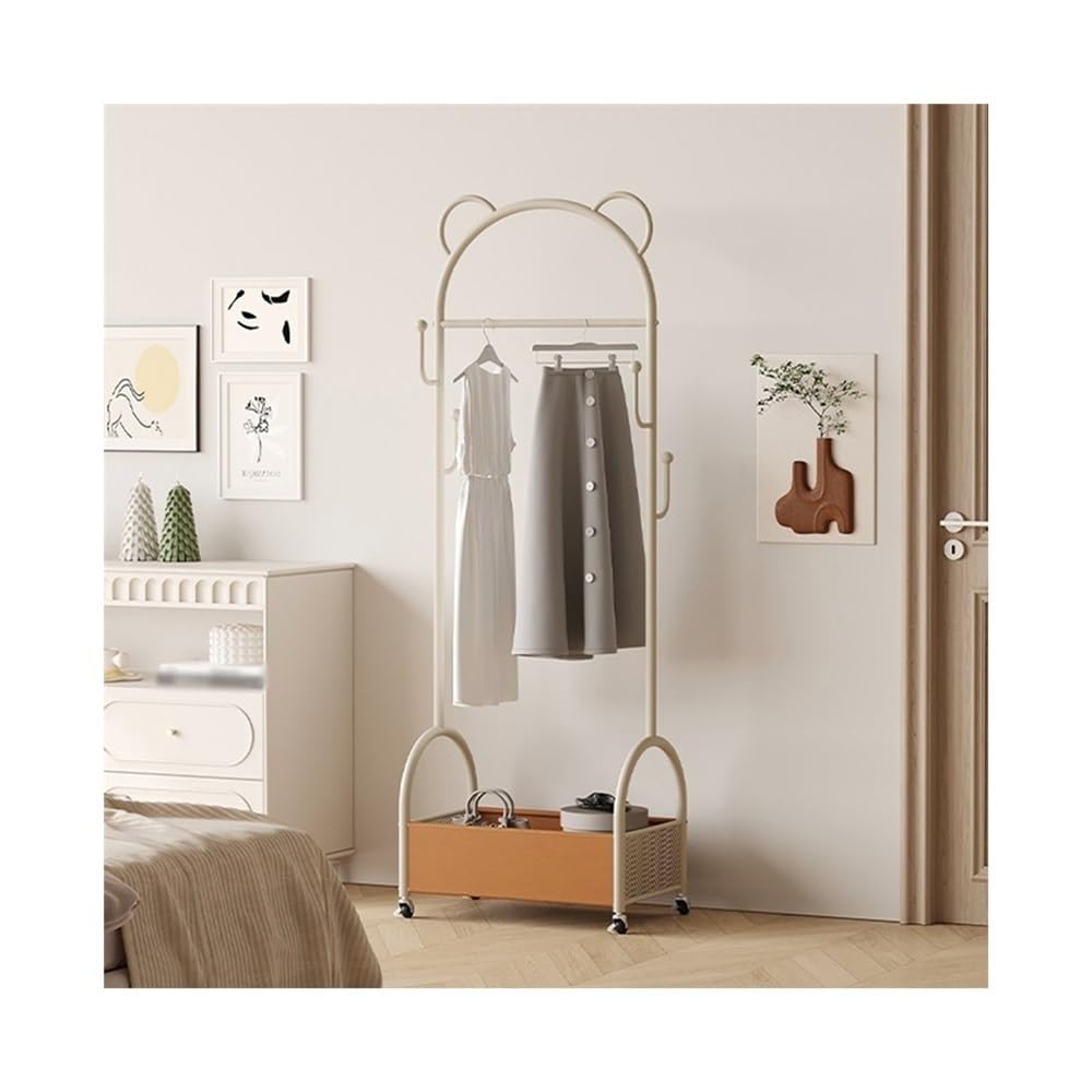 DFHS46JK Hat Rack Bedroom Floor-standing Clothes Rack Movable Household Dirty Basket High-end Home Coat for Office(Milk Tea Color)