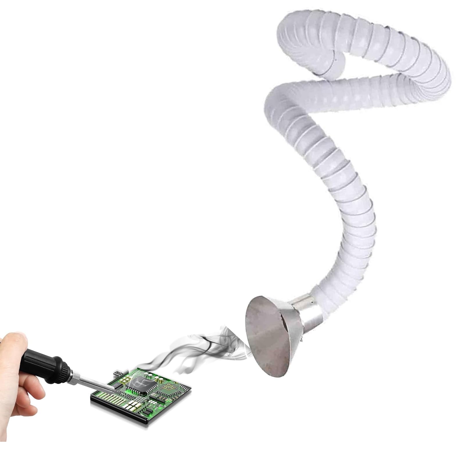 Manguera de ventilación Tubo extractor de humos con válvula ajustable, manguera extractora de humos flexible giratoria 360°, para fábricas/laboratorios(White,200mm/7.9inch)