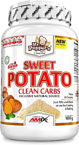 Amix Sweet Potato Clean Carbs 1 Kg - Harina de Boniato en Polvo, Rica en Hidratos de Carbono/Ideal para Batidos y Recetas Sabor Chocolate Blanco