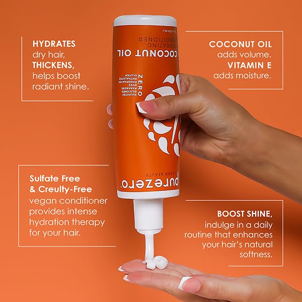 PureZero Coconut Oil Hydrating Silicone Free Shampoo & Conditioner Set – Vegan Formula for Dry or Color-Treated Hair – Deep Moisture, Sulfate-Free, Paraben-Free, Cruelty-Free Hair Care Duo, 2 × 12 oz - Image 5