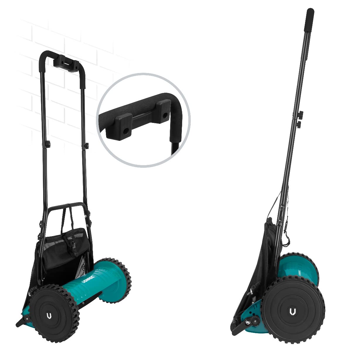 VONROC Ręczna Kosiarka Bębnowa 400 mm | Ekologiczna, Bezsilnikowa | 4 Wysokości Cięcia 15–35 mm | Kosz 18L + Uchwyt Ścienny | Stal 65MN (400 mm)