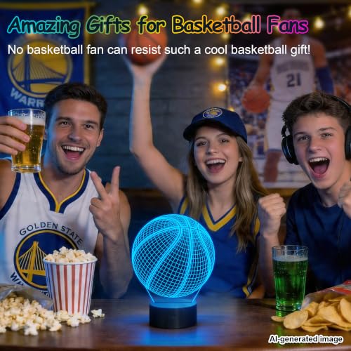 Image of FULLOSUN Basketball 3D Night Light Birthday Gift, Light Up Basketball 3D Illusion Lamp with Remote Control 16 Colors, Mothers Father Gifts Changing Sport Fan Room Decoration Boy Girl