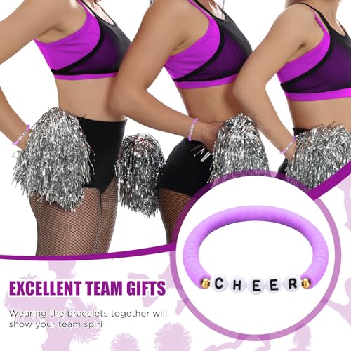 Image of Landical 24 Pcs Cheerleader Gifts Stackable Clay Bead Cheer Bracelets Friendship Bracelets Senior Night Cheer Gifts for Girls(Purple)