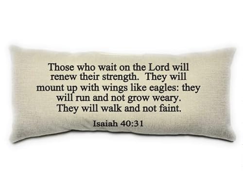 GRATEFUL LIFE Creations - Those Who Wait on the Lord Isaiah Handmade Lumbar Pillow Pillow Cushion Cover| Decorative Throw Pillow for Home Décor | 7H x 16W - Beige| Made in the USA