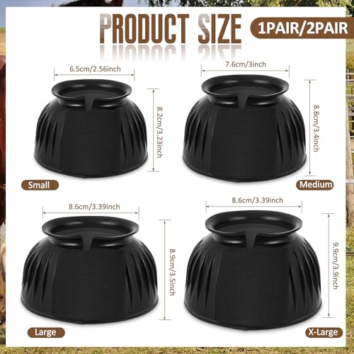 Image of Abbylike Bell Boots for Horses 1 Pair /2 Pair Available, Protect Against Hoof Impact Trauma, Rubber Bell Boots Horse Care for Turnout, No Rub Design Wrap Hook and Loop