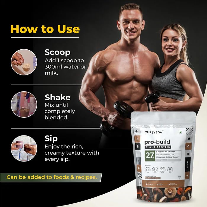 Cureveda Pro-Build Plant Protein Powder | 27g Vegan Protein + 6 ...