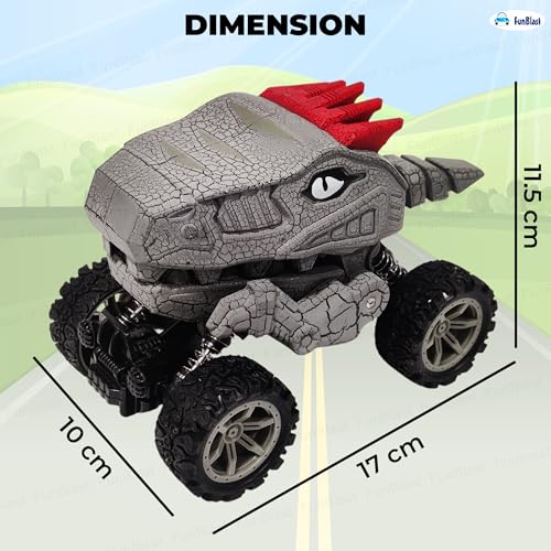 Image of FunBlast Rock Crawler Toy for Kids - 4X4 Big Wheel Drive Push & Go Dinosaur Car Toy, Monster Truck Toys for Kids for 3+ Years Toddlers, Boys, Girls (Grey)