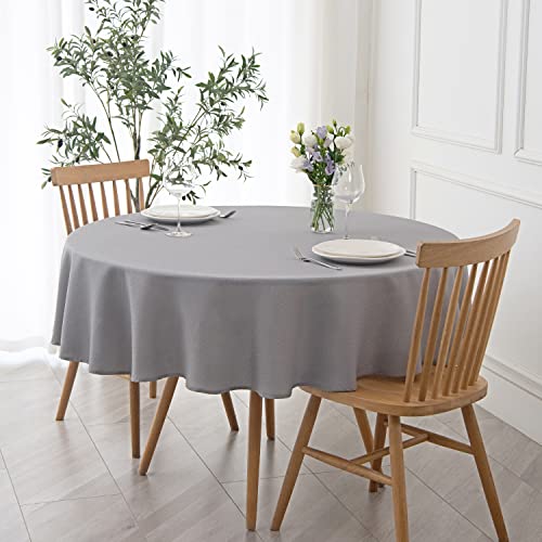 Image of maxmill Round Textured Tablecloth Spill-Proof Wrinkle Free Soft Jacquard Table Cloth for Circular Table Cover, for Dining Room Buffet Banquet Parties Holiday Dinner, 70 Inch Light Grey