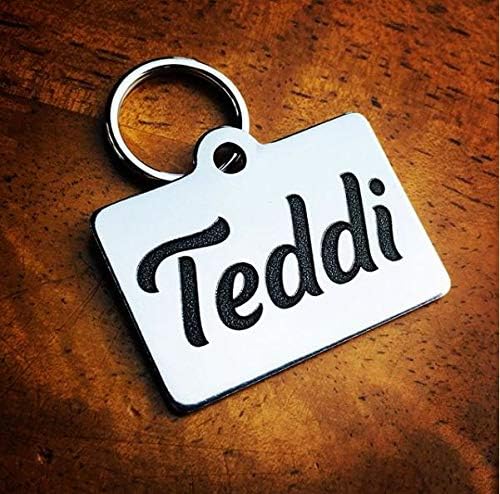 Pawsitively Pet Tags DEEP Custom Stainless Steel Pet ID Tags Front and Back Engraved Dog Tags Personalized for Dogs and Cats (Rectangle 1-3/8"x7/8")