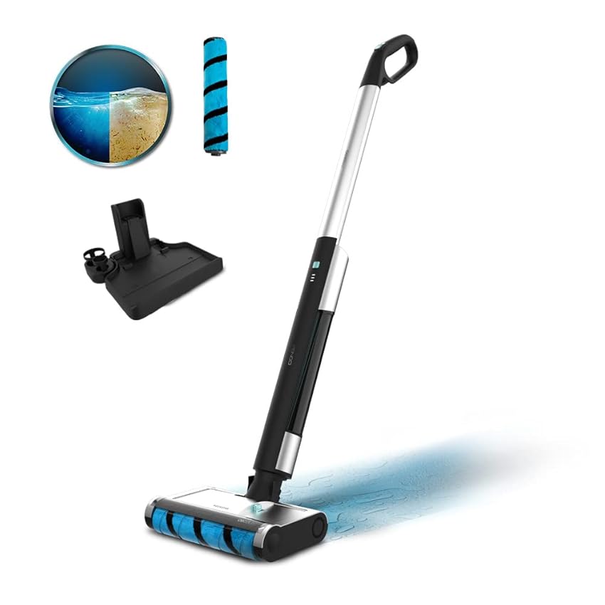 Immagine del prodotto Cecotec Mocio elettrico FreeGo Wash. 40W, autonomia 30 minuti, rullo assorbente jalisco bagnato, Serbatoio dell'acqua pulita 420 ml e 150 ml sporchi, Spray automatico e base di sé