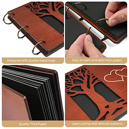 Image of Giiffu Family Scrapbook Album Photo Scrapbook Albums | Premium Wooden Family Photo Album Kit with 100 Pages Family Tree Memory Scrap Book for Grandma Mom Gift Baby Shower