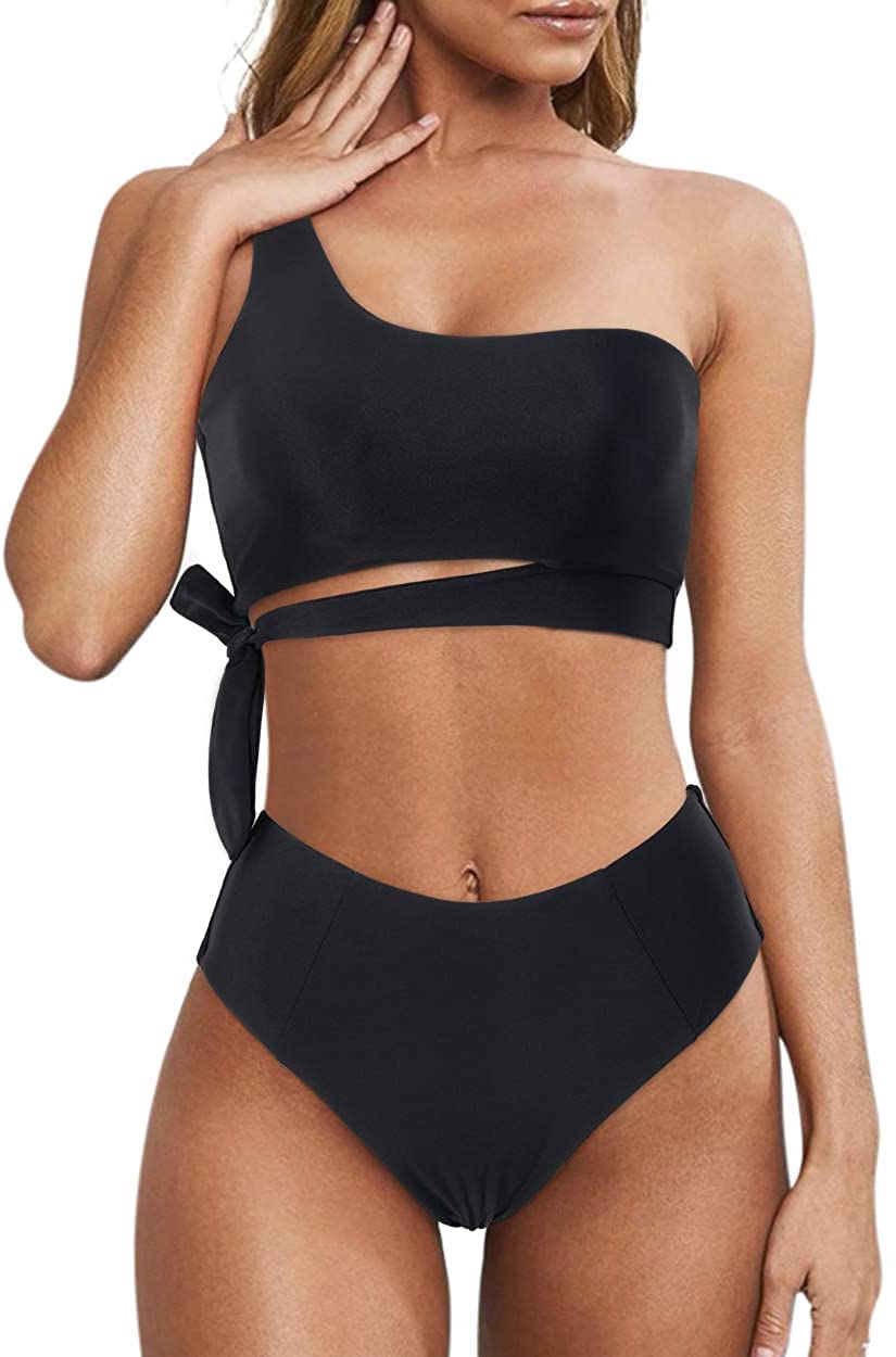 Rayson Trajes de Baño Mujer de Dos Piezas Bikinis Push Up Braga Alta Bañadores Reductor Barriga Bikini Bandeau un Hombro Brasileños