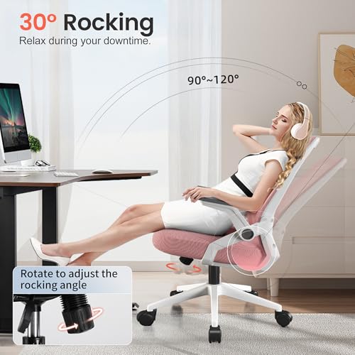 Image of GTPLAYER Ergonomic Office Chair with Flip-up Armrests Executive Computer Chair for Home Office, Breathable Mesh & Comfy Lumbar Support, Pink