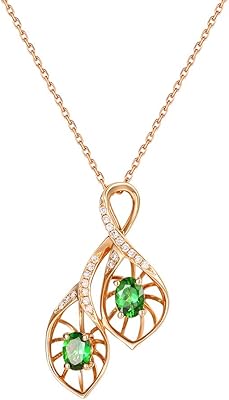 18K Solid Rose Gold True Heart Green Tourmaline Choker Pendant Necklace Dainty Fine Delicate Jewelry Holiday Anniversary Valentines Day Gifts for Her Women Girlfriend Wife, 16 inch/16+2 inch
