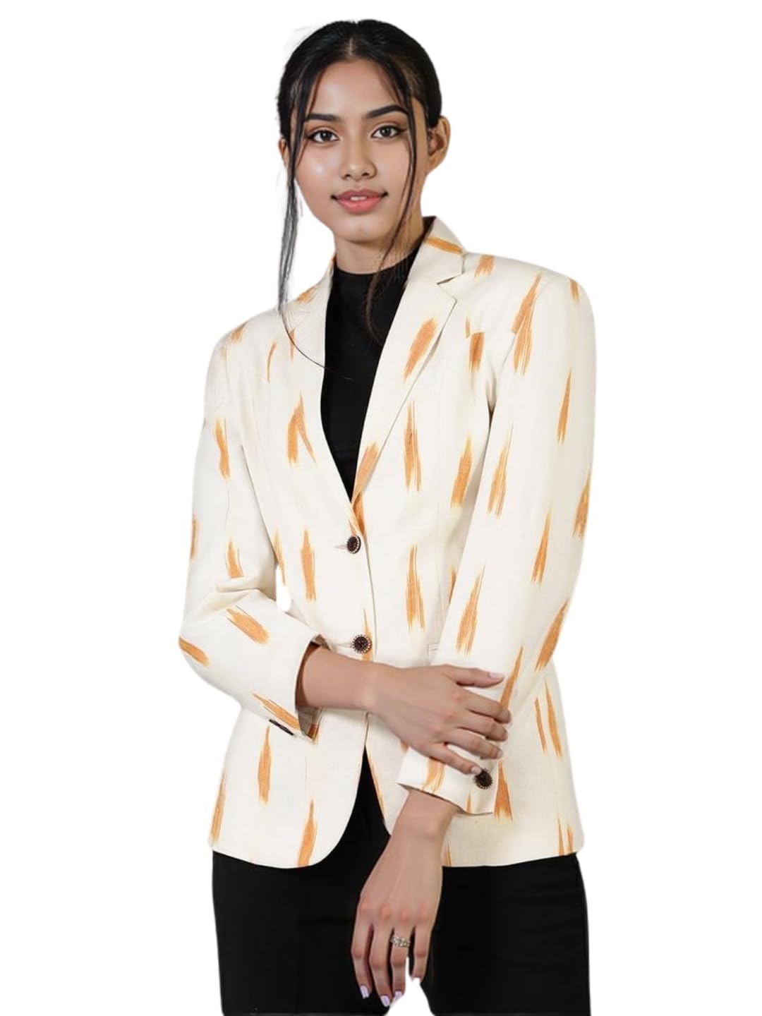 talethread Women's Ikat Cotton Tie and Dye Single Breast Two-Button Blazer-picture-20