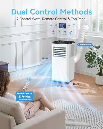 Image of 10,000 BTU Portable Air Conditioner Cools Up to 450 Sq.Ft, 5-in-1 Portable AC Unit with Cool, Fan, Dehumidifier, Sleep, 24H Timer,LED Display & Remote Window Kit for Bedroom Dorms Apartment
