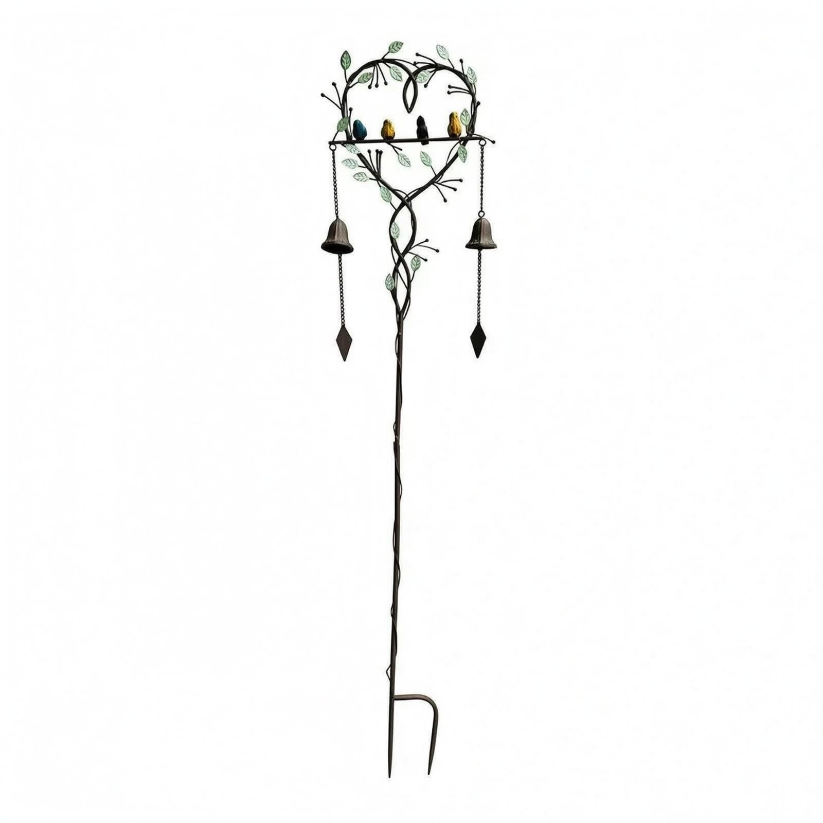 Climbing Vine Style Heart-Shaped Garden Stake Hanging Bells Bird Garden Stake Foliage Element Metal Ornament Long Stem for Balcony, Outdoor, Indoor, Bird Wind Chime-image-10
