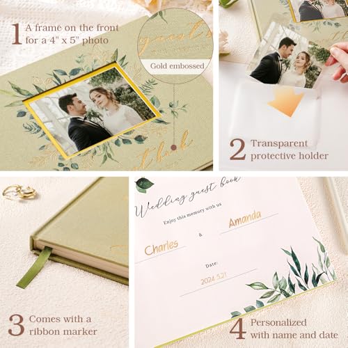 Image of molekaus Wedding Guest Book Hardcover 8 inch x 10 inch,100 Pages | Wedding Guest Book,Guest Book Weddings Reception,Polaroid Guest Book for Wedding with Pen, Photo Corner