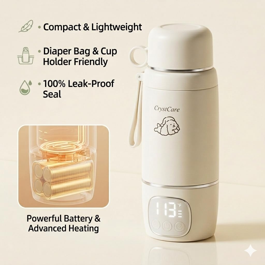 Calentador de biberones portátil para viajes, calentador de leche recargable por USB con control digital de temperatura, calentador de leche materna para bebé para coche y uso al aire libre