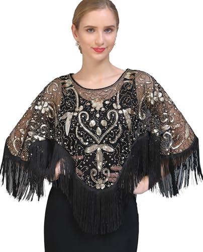 Sequin Beaded Evening Cape Pullover Style Bolero Flapper Cover Up 1920s Shawl For Women Dress