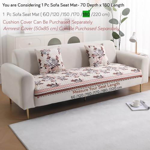Image of HOKIPO 'LiefNest' Holland Velvet Sofa Cover Mat with Foam Filling for 1 /2 /3 Seater & L-Shape Sofa. Make Your Own Sofa Cover Set, Mat Size: 180(L) cm, Chrysanthemum Bloom Soft Beige (IN-825-D6)