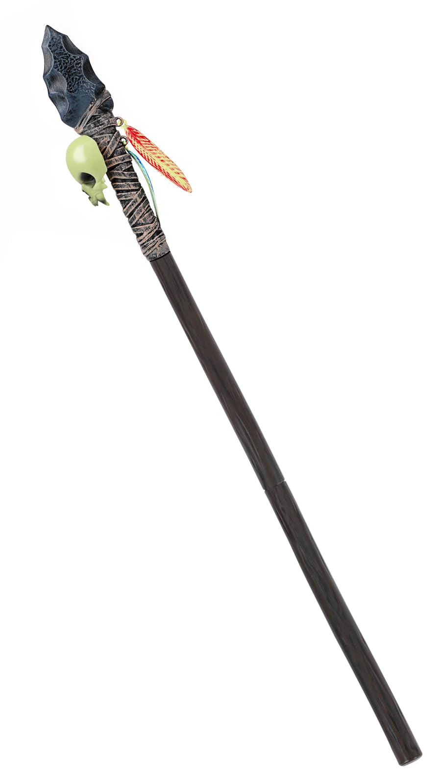 Anroong Indian Stone Spear Prop,Plastic Native American Costume with Skull Feather Voodoo Accessory,Halloween Cosplay Party Brown