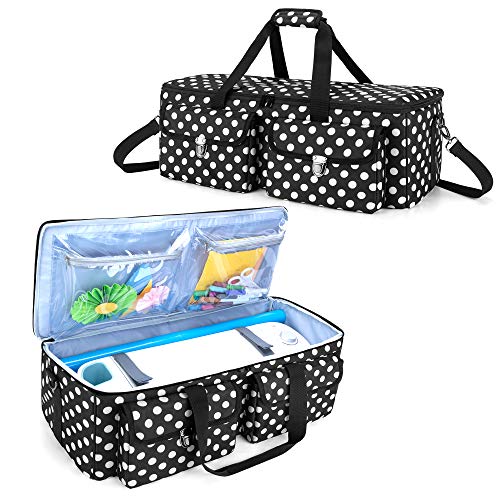 YARWO Carrying Case Compatible with Cricut Maker, Cricut Explore Air (Air 2), Silhouette Cameo 4, Craft Storage Tote Bag for Die-Cut Machine and Accessories, Black Dots