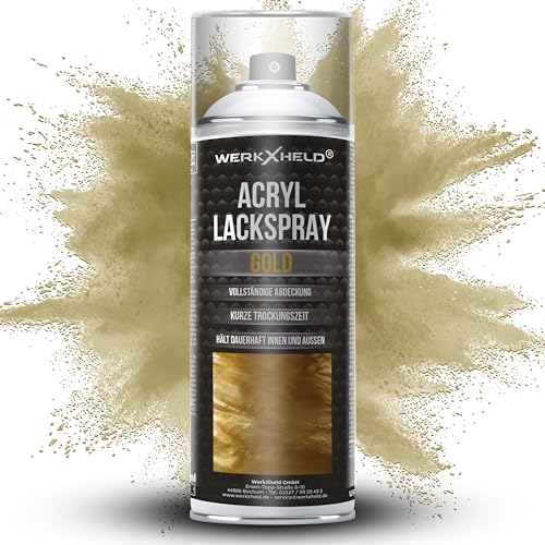 WerkXheld Sprühlack 400ml - Hochwertiges Lackspray Gold Glänzend, Vielseitig anwendbar auf Holz, Metall & Textil, Langlebiger Acryllack Spray