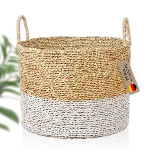 animal-design Panier de rangement rond en jonc de mer - Avec anse - Couleur : blanc/naturel - Dimensions : 3 cm