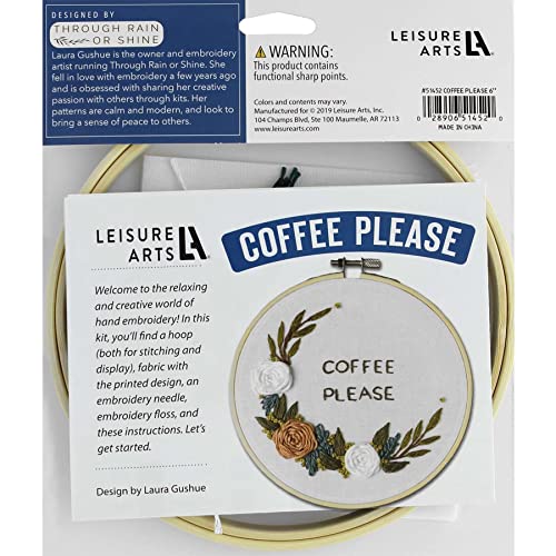Image of Leisure Arts Embroidery Kit 6 inch Coffee Please - cross stitch kits for beginners - embroidery kit for beginners - embroidery kits for adults - embroidery kits for adults