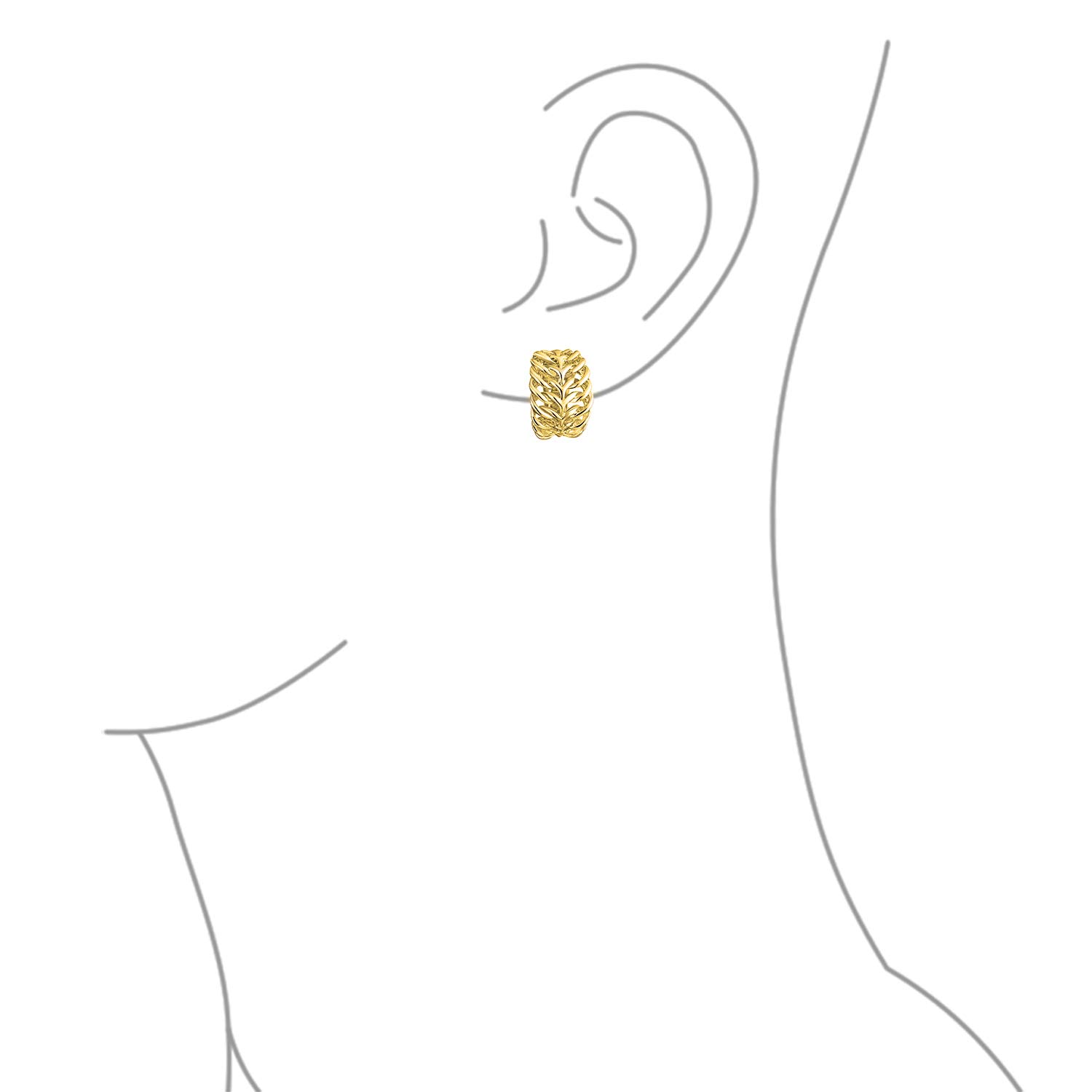 Set di due orecchini a clip a mezza cerchio con foglia a cavo aperto per donne senza orecchie forate in ottone placcato argento oro.