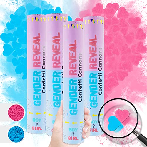Image of Gender Reveal Party Supplies Confetti Cannon 4-piece Pack (2 Blue 2 Pink) 11 inch