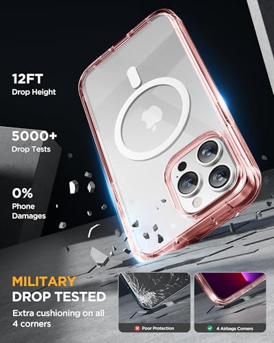 Image of Miracase Magnetic for iPhone 13 Pro Max Case 6.7 inch, (Compatible with MagSafe) Upgrade Full-Body Clear Phone Bumper Case with Built-in 9H Tempered Glass Screen Protector, Magnetic Clear Pink